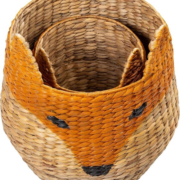 NEW SET OF 2 Natural Hyacinth Weave Steel Hampers FOX BASKETS Storage Nursery - Picture 4 of 11